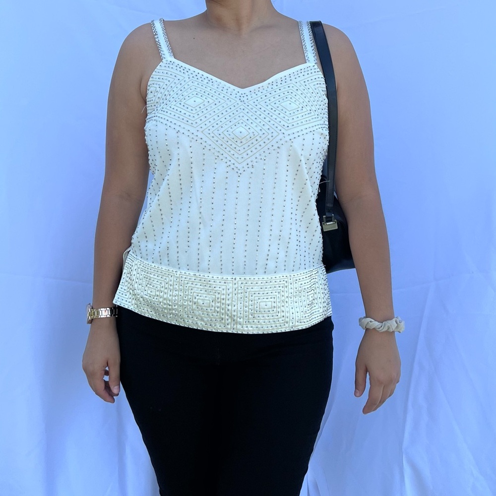 Elegant White Embellished Women's Top
